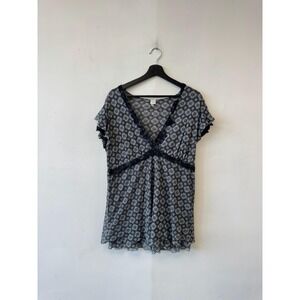 Sweet‎ Pea By Stacy Frati Tunic Top Womens Medium Gray Geometric Mesh Sheer Boho
